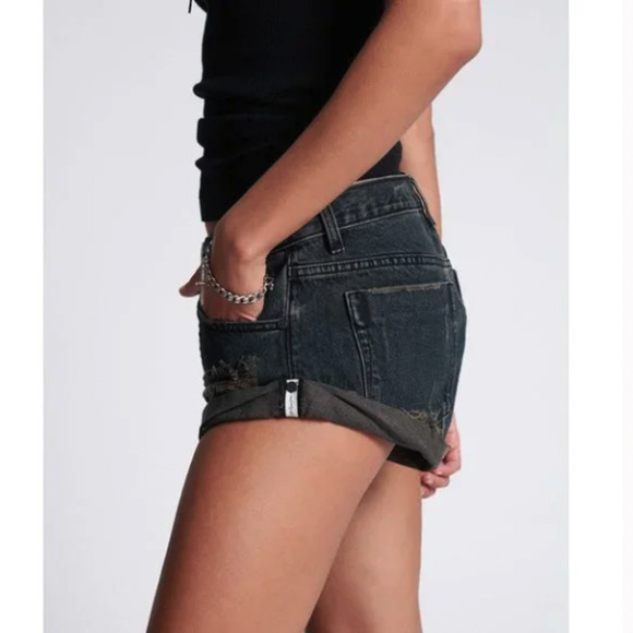 One Teaspoon Fox Black Bandits Black Distressed Denim Shorts Size 27 - Picture 2 of 5